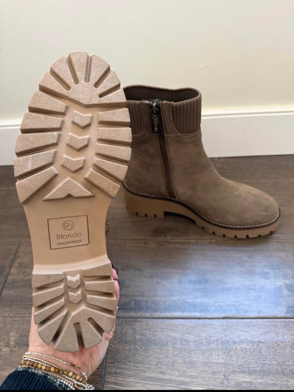 Blondo Taupe Knit-Shaft Suede Platform Boot - Picture 3 of 3
